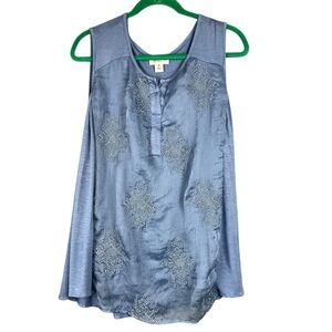 Style and Co Top Womens Blue 2X Sleeveless Embroidered Rayon Blouse